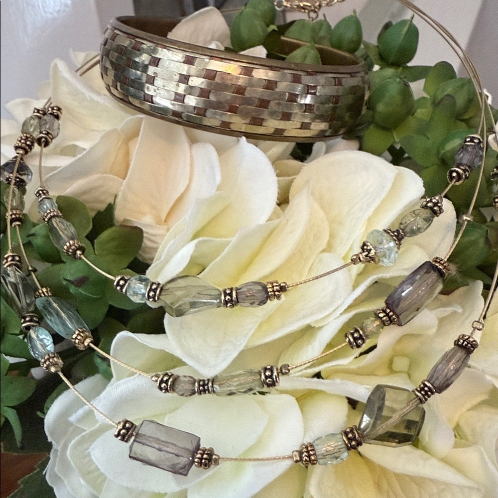 Beaded Strand Necklace and Bangle Bracelet